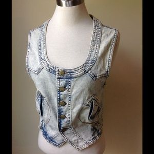 Rapsodia Jean Denim Vest Acid Wash Vest Top